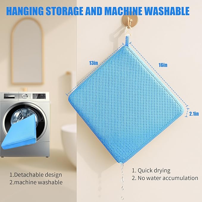 Shower Seat Cushion,Thickened Shower Chair Cushion 4D Air Fiber Material,Machine Washable and Fast Drying Suitable for Shower Seats Bathtub Baths, Poolside & Rest Dressing Room Seats，Blue