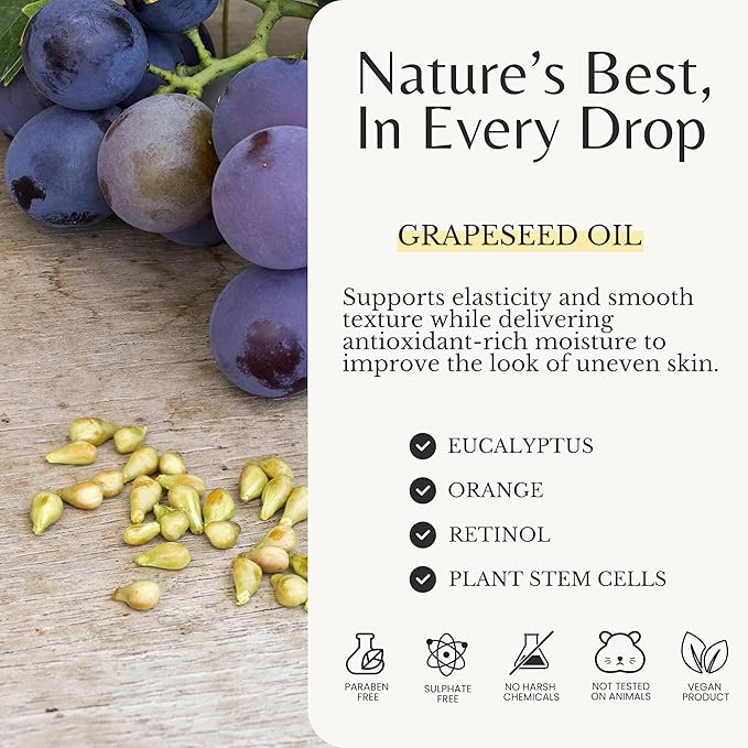 Firming Anti Cellulite Massage Oil, Grapeseed Oil, Caffeine, Plant Stem Cells & Retinol, Supports Tighter, Smoother-Looking Skin on Body, Legs, Thighs & Buttocks, 8 Fl Oz