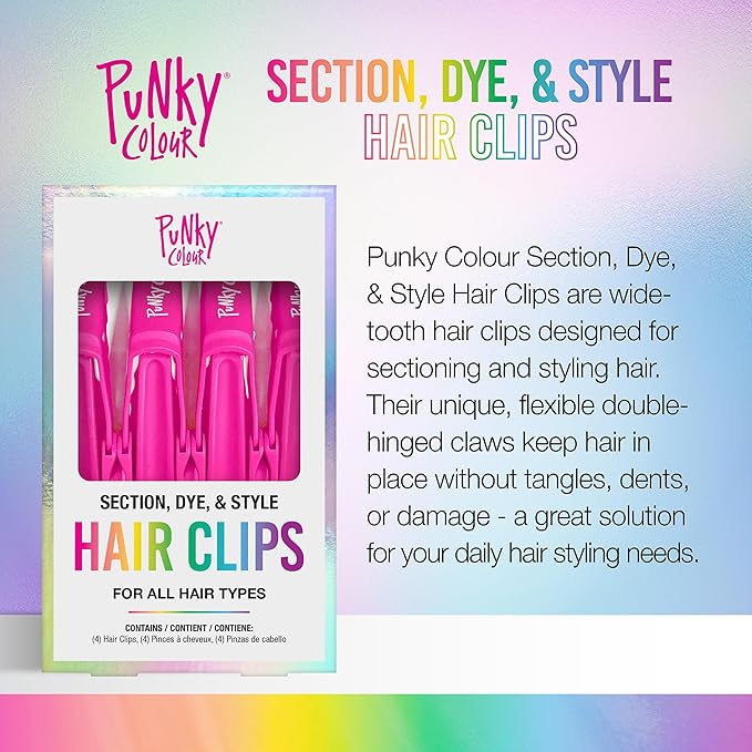 Punky Colour Hair Clips for Styling – Strong Grip, Non-Slip, Hair Sectioning Clips for All Hairs, Professional Salon Quality, 4 Piece, 1 Pack