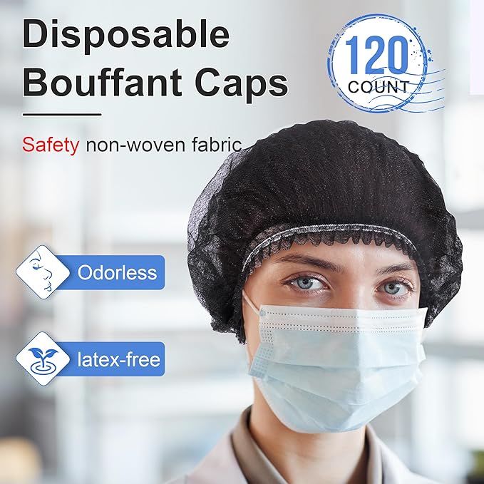 TaShow 120 Pcs Disposable Bouffant Caps, 21 Inches Hair Nets for Women and Men, Polypropylene Non-Woven Hair Nets