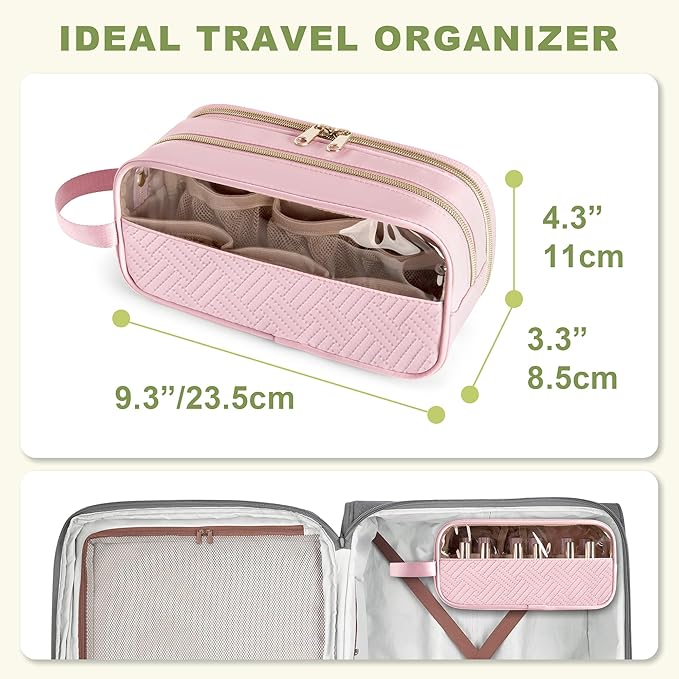 Nail Polish Organizer Case Fits 12 Bottles (15ml), Nail Polish Supplies Storage Bag with Clear Window, Pink