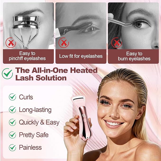 Heated Eyelash Curler Fast Heat up Within 15s, Electric Eyelash Curlers with 4 Temperature Modes for 24H Long-Lasting Eyelash Curls, Cute Cat Paw Lash Curler Gentle Safe, Type-C Rechargeable