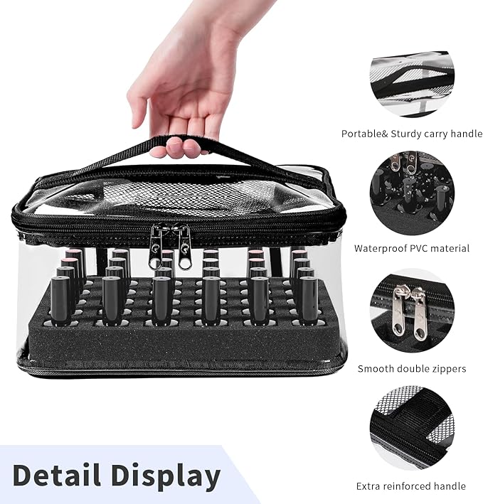 Beloving Nail Polish Organizer Bag Holds 30 Bottles (15ml/0.5 fl.oz) Portable Supplies Organizer Handbag for Manicure Tools, Portable Nail Supplies Kit Organizer Carrying Case (Black)