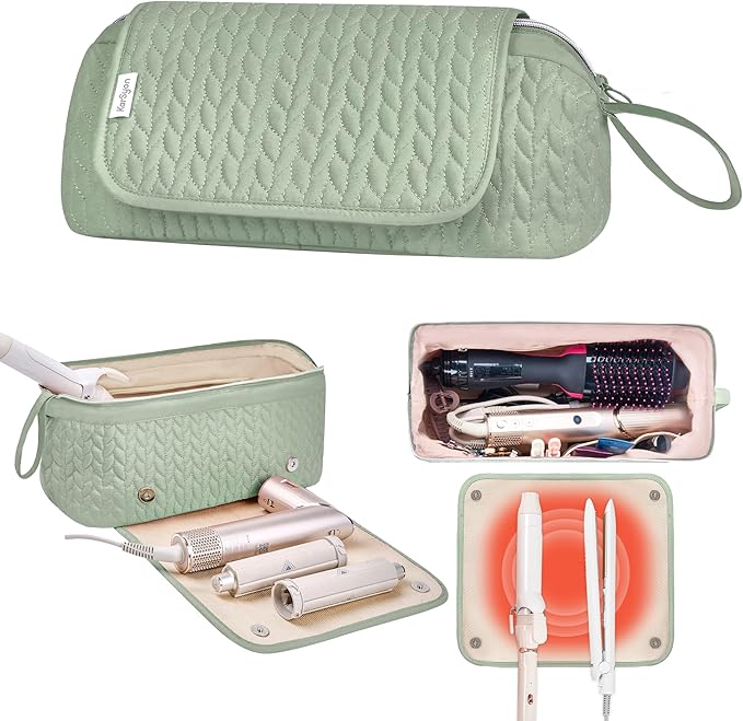 Hair Tools Travel Bag Heat Resistant Mat Case Hot Tools Straightener, Curling Iron,Hair Dryers,Haircare Accessories Travel Essentials For Women 2 in 1 Organizer Bags (Sage Green)