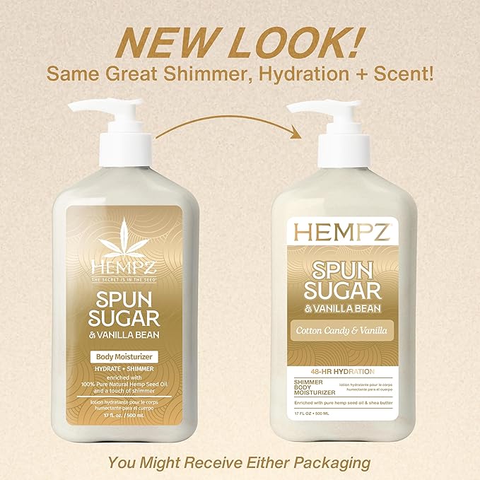 Hempz Cotton Candy Scented Body Lotion – Spun Sugar & Vanilla Bean, Hydrating Moisturizer for Dry Skin, Body & Hands, Self Care Routine Must Have, 17 fl oz