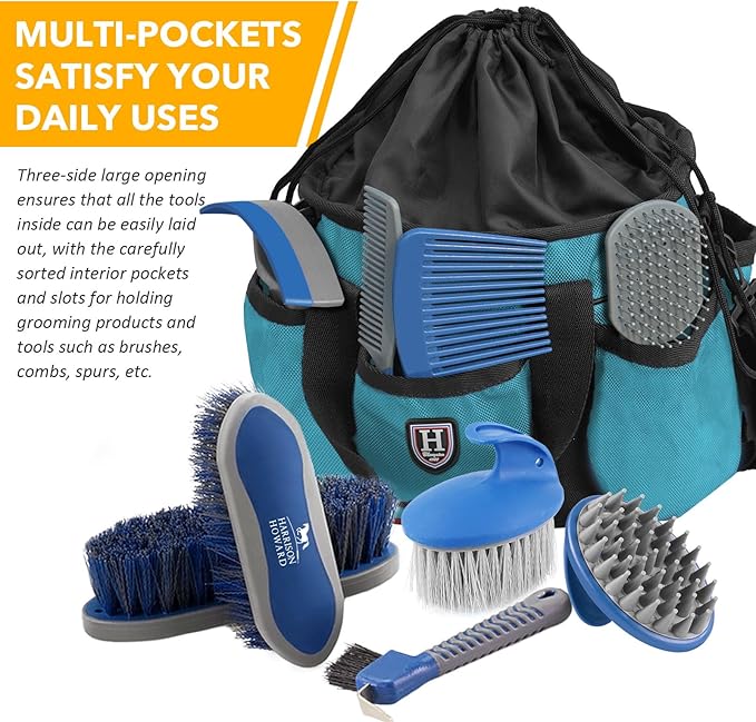 Harrison Howard Premium Horse Grooming Organizer Bag Horse Grooming Tote Bag-Teal