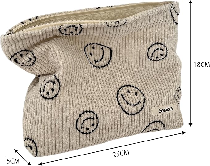 Cosmetic Bags for Women - Corduroy Cosmetic Bag Aesthetic Women Handbags Purses Smile Dots Makeup Organizer Storage Makeup Bag Girls Case Bags (A-Brown)