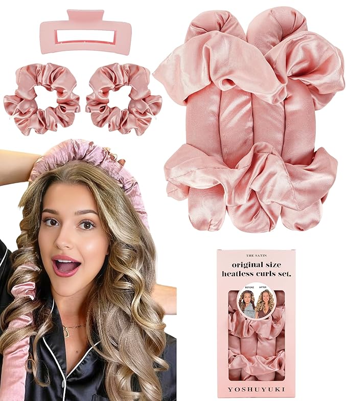 Heatless Curls Overnight Hair Curler to Sleep In Soft Large Jumbo Hair Rollers Flexi Rods for Long Hair Blowout Look Big Curl, No Heat Overnight Curls Satin Heatless Curling Rod Set with Claw Clip