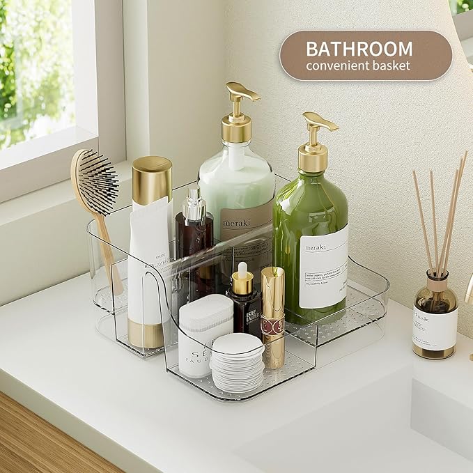 Clear Makeup Organizer Countertop – 6 Compartments Cosmetic, Jewelry, Skincare & Perfume Organizer, Vanity and Bathroom Counter Organizer, Multi-Use Makeup Brush Holder