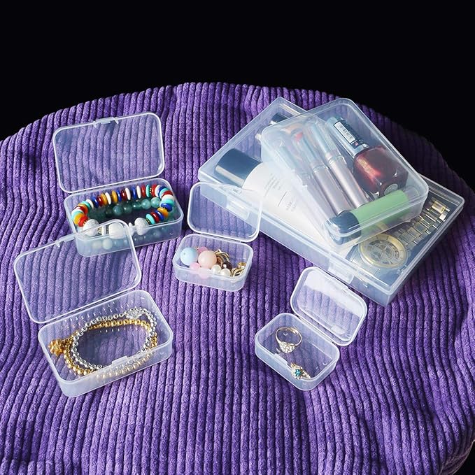 42 Pack Rectangular Clear Plastic Storage Containers Box with Hinged Lid & Labels for Beads and Other Small Craft Items (Mixed Sizes 3)
