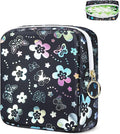 Period Bag Pouch, Leather Sanitary Napkin Storage Bag for Girls Womens, Portable Sanitary Napkin Period Pad Pouch Bag for Purse, Small Make Up Bags(Flower Butterflies)
