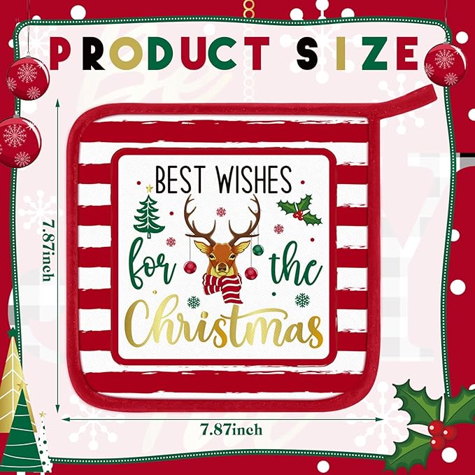 Bencailor 12 Pcs Pot Holders with Pocket Kitchen Hot Potholders Hot Pad Oven Mitts Cookie Bag Oven Gloves for Kitchen Gift Baking Cooking(Red,Novelty)
