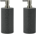 Resin 2 Pack Shampoo, Conditioner or Body Wash Dispenser Set, Luxurious Refillable Pump Bottles with Matte Pump Top and Embossed Text, Durable Design for Bathroom and Shower