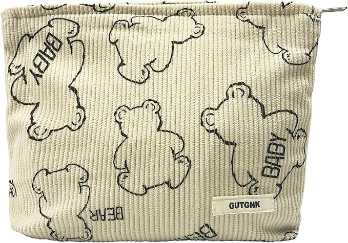 GUTGNK Women's Cosmetic Bag, Cute Bear Travel Cosmetic Bag Small Cosmetic Bag Skin Care Cosmetic Change and Wash Convenient Handbag Zipper Storage Bag