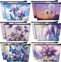 Sweetude 12 Pcs Purple Oil Painting Flowers Makeup Bag Bulk Purple Portable Travel Cosmetic Bag with Zipper Retro Floral Waterproof Roomy Travel Beauty Toiletry Organizer Storage Pouch for Women Gifts