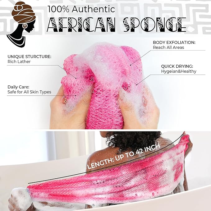 African Net Sponge Authentic - Exfoliating Back Scrub Bath Sponge with Knots - Afro Scrub Body Scrubber Exfoliator Washcloth - African Body Care Daily Use Shower Essentials