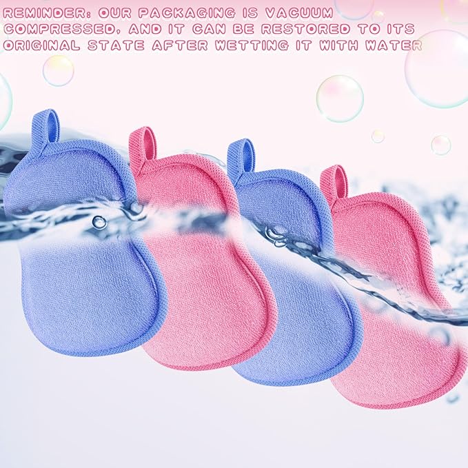 Tatuo 4 Pieces Baby Bath Sponge Cotton Baby Sponge Toddler Soft and Absorbent Loofah for Kids Babies Men Women(Pink,Blue)