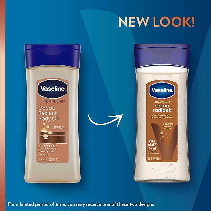 Vaseline Intensive Care Cocoa Radiant for Glowing Skin Body Gel Oil Made with Pure Cocoa Butter + Replenishing Oils 6.8 oz