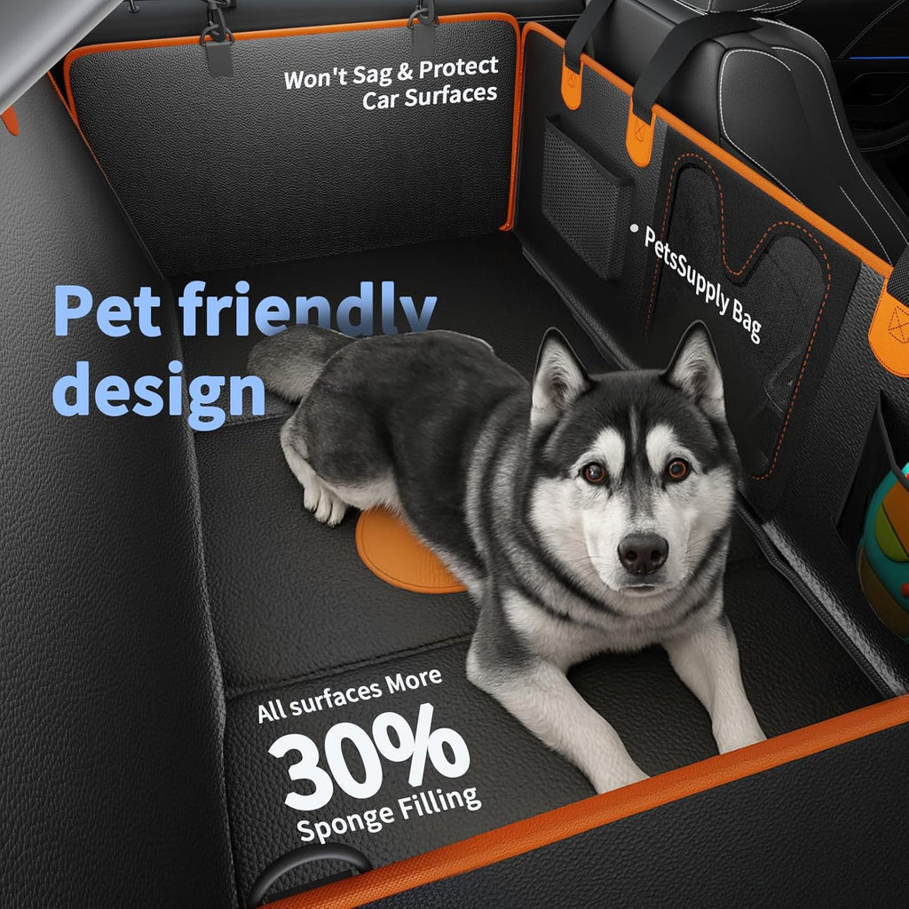Back Seat Cover for Dogs,Upgraded PU Leather Dog Car Cover for Back Seat with Hard Bottom Holds 400lbs,Waterproof Seat Protector Dog Hammock for Car, Universal Fits SUV Small Truck