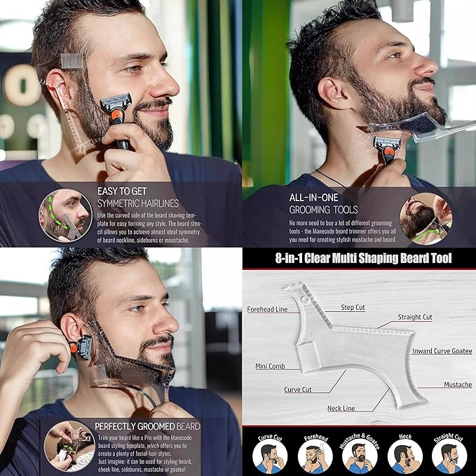 Beard Trimming Guide Tool, 3Pcs Neckline Shaping Goatee Mustache Grooming Facial Hair Styling Template Face Hair Ruler Combs