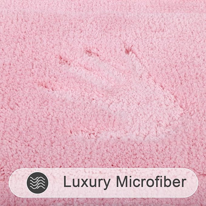SHACOS Pink Bathroom Rugs Sets 2 Piece 47x20 + 32x20 inch, Non Slip Bath Mat Microfiber Washable Bathroom Rugs, Soft Fluffy Water Absorbent Bath Mats