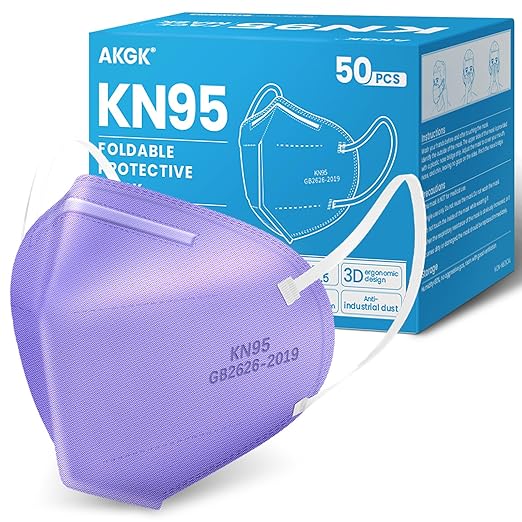 akgk KN95 Face Mask 50 PCS, Breathable Protection Masks, 5-Ply KN95 Purple Masks, Cup Dust Safety Masks