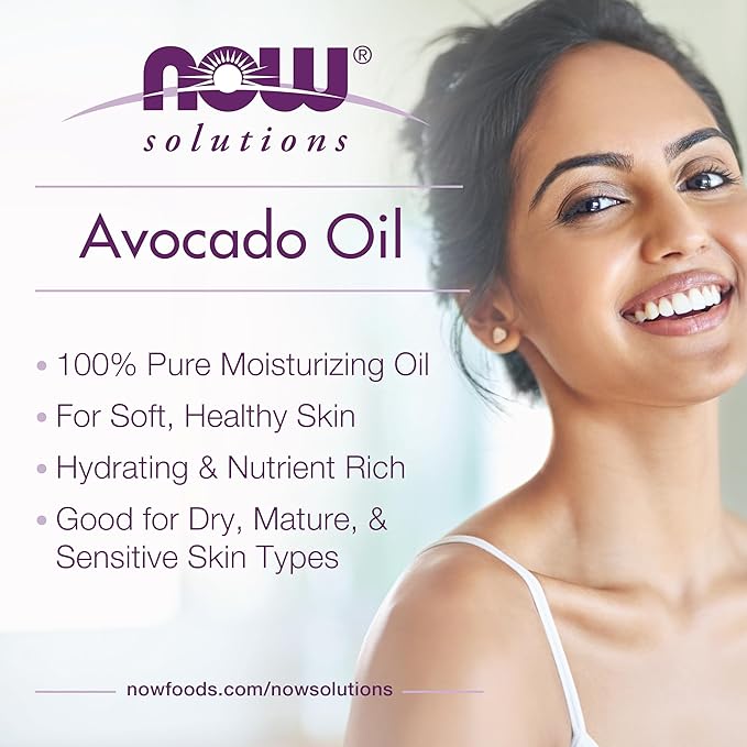Now Foods Solutions,Avocado Oil,100% Pure Moisturizing Oil,Nutrient Rich and Hydrating,16-Ounce,(Pack of 2)