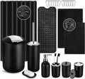 Black Bathroom Accessories Set, 23Pcs Bath Accessory Sets Complete with Bathtub Mat, Shower Curtain Set with Hooks, Soap Dispenser, Toothbrush Holder, Qtip Holder, Trash Can, Toilet Brush