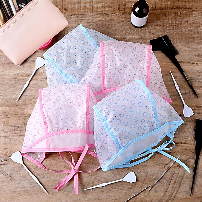 Bewudy 12 Pcs 4 Sets of Highlight Cap with Hooks, Hair Highlighting Caps, Highlight Hair Coloring Frosting Dye Kit for Salon Hair Dyeing Hairdressing (2 Blue + 2 Pink)