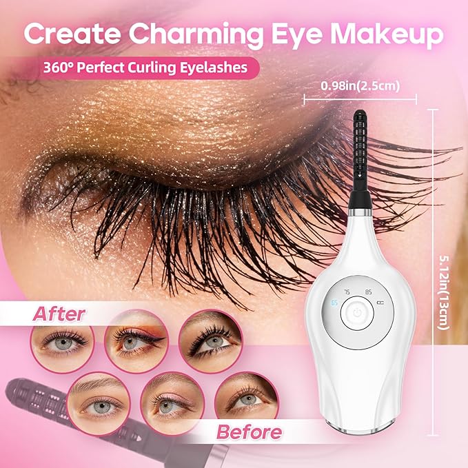Heated Eyelash Curler, 3 in 1 Heated Lash Curlers Electric Lash Curler Eyelash Curlers Heated for Women, 3 Heat Modes Makeup Tools with USB-C Rechargeable, 24H Curl