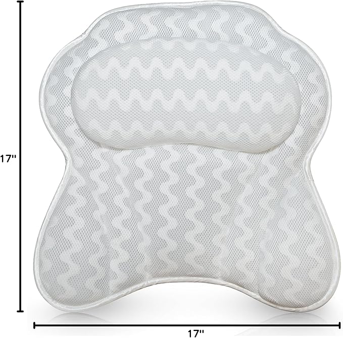 Bath Pillow Bathtub Pillow Back Neck Support Pillow, Spa Cushion for Tub, Relaxing Headrest Bath Pillow, Portable Washable Bathtub Accessories with 3D Air Mesh Thick Soft Bath Pillow (Deluxe)