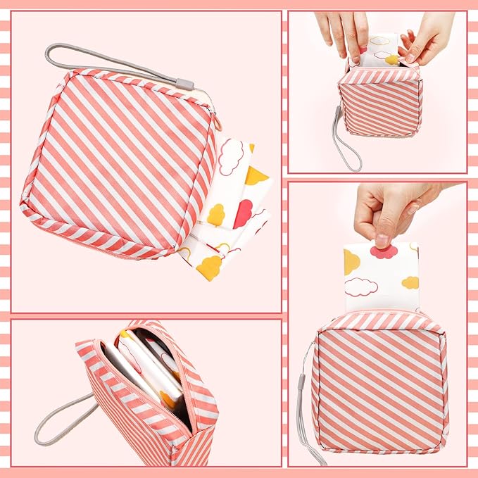 Paterr 12 Pcs Sanitary Napkin Storage Bag Set Including Portable Period Pouch Hand Wrist Strap Lanyard String Holder Tampons Holder Pouch First Period Gift for Purse Teen Girls (Chic Style)