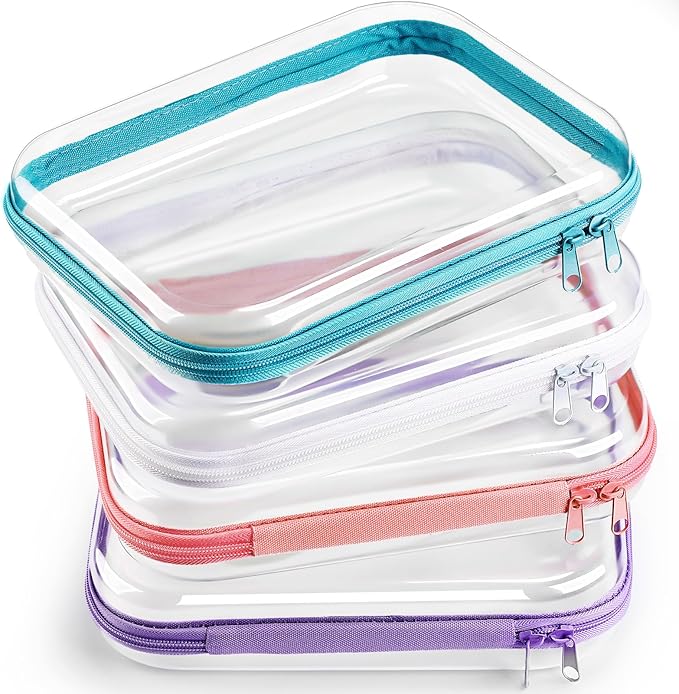 Hoolerry 4 Pcs Hard Clear Zipper Case Makeup Bags Plastic Zipper Pouch Transparent Storage Box Containers for Cosmetics, Snacks, Building Blocks, Puzzles(Clear,9.8 x 7.9 x 2 in,Multicolor)