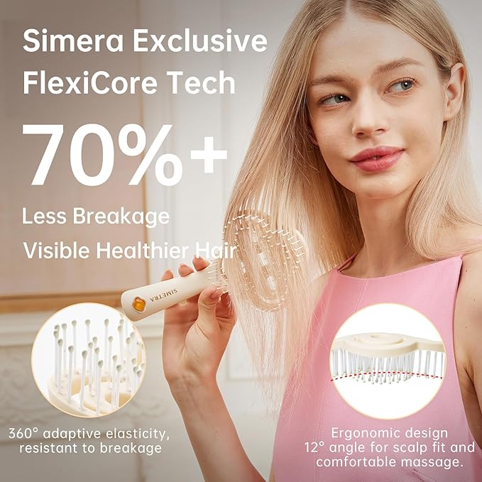 Simetra Detangler Hair Brush for Woman and Men, Original Detangling Brush for Curly Hair/Fine &Thick/Wet & Dry Hair, Flexible Bristles Hairbrush - Natural Crystal Inlay & 14K Gold Plating