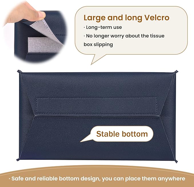 Long Tissue Box Cover, PU Leather Tissue Holder Rectangle, Facial Paper Organizer, Modern Dispenser for Bathroom, Kitchen, Home, Office, Tabletop (1, Deep Blue, Tall)