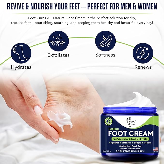 FOOT CURE Tea Tree Oil Foot Cream - Moisturizing Athletes Foot Care for Dry Cracked Feet Cream - Heel & Callus Removal, Toenail Treatment, Ringworm Itchiness Relief - Foot Cream, 2 Ounce (Pack of 1)