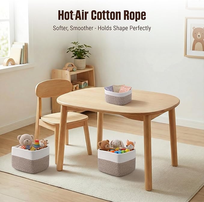 5-Pack Storage Cubes Woven Rope Baskets - 2 Sizes Organizer Bins for Closet, Shelf, Bookshelf, Nursery, Changing Table, Cube Storage Bins, Storage Baskets for Bathroom Toy & Home