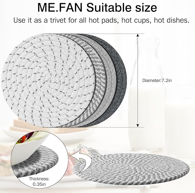 ME.FAN 7 Inch Trivets/Potholders 4 Set Cotton Thread Weave Trivets for Pots and Pans - Large Coasters/Hot Pads to Protect Desktop & Countertop - Mix 1