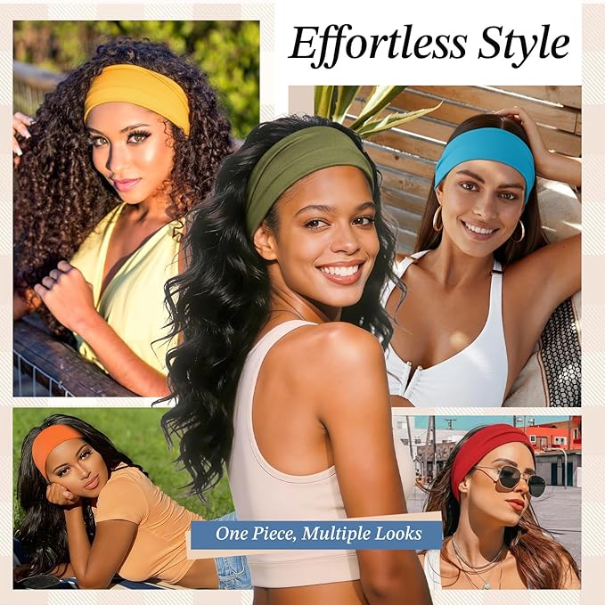Headbands for Women, 8 Pack Non-Slip Moisture Wide Head Bands, Stretchy Elastic, Multiple Colors Securing Hair for Fashion, Yoga, Running, Daily life (Yellow/Orange-Red/Deep Sea Blue)