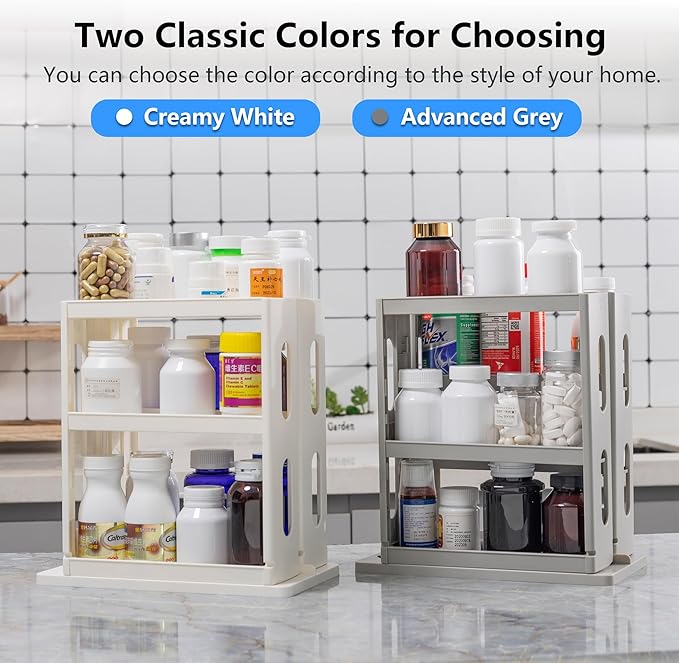 Medicine Organizer 2 Three-Decker Shelves Cabinet Storage Rack Organizer for Holding Vitamins, Supplements Cosmetics 10.82”H x 5.82”W x 10.43”D (Creamy White)