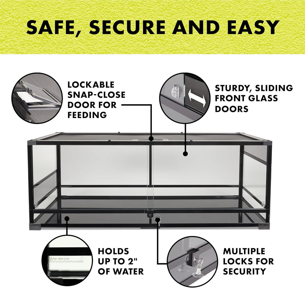Zilla QuickBuild Reptile 65 Gallon Glass Terrarium Habitat with Sliding Door For Geckos, Snakes, Lizards, Frogs, Turtles, and Tortoises, 48" x 18" x 18"