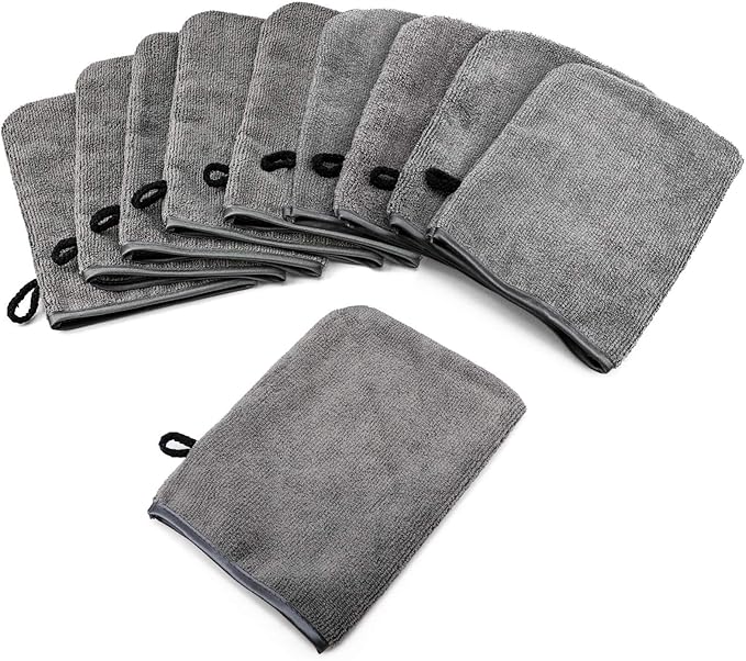 PHOGARY 10 Pack Microfiber Body Wash Mitts, Soft Face Mitten, Bath Spa Cloth, Reusable Makeup Remover Mitt Gloves, European Style Wash Cloth, 6×8 inch (Grey)