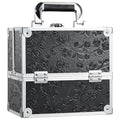 FRENESSA Makeup Train Case Cosmetic Box Portable Makeup Case Organizer 4 Trays Travel Case Storage with Dividers Lockable for Make up Artist Crafter Nail Kits Tools Black Floral