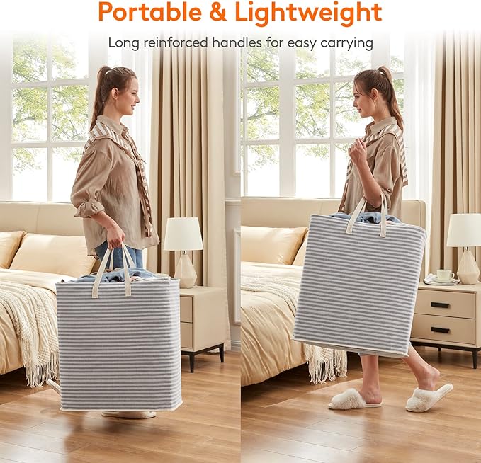 Lifewit 2 Pack Laundry Basket 100L Each, Collapsible Clothes Hamper with Reinforced Handles, Freestanding Waterproof Design for Bedroom and Laundry Room, Grey 200L Total