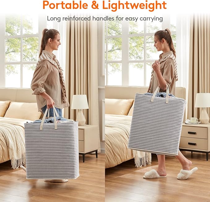 Lifewit 1 Pack Laundry Basket 100L Each, Collapsible Clothes Hamper with Reinforced Handles, Freestanding Waterproof Design for Bedroom and Laundry Room, Grey 100L Total