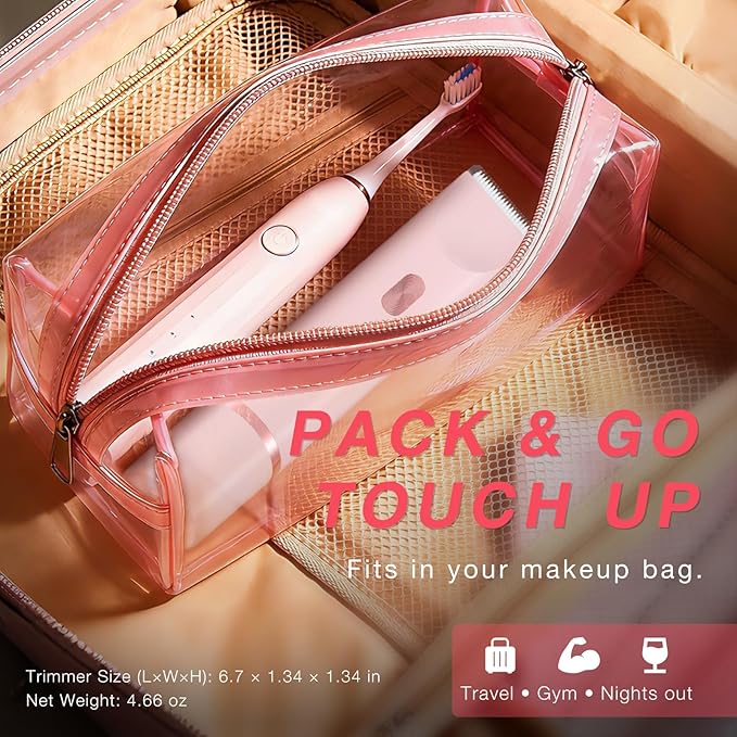 Bikini Trimmer Electric Razors for Women, Personal Shaver for Pubic Hair, Bikini Line, Legs, Underarms & Face, USB-C Rechargeable, Gentle on Sensitive Skin, Rinsable, Gift, Petal Pink