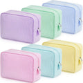 Sanwuta 6 Pcs Seersucker Cosmetic Bag Bulk Pinstripe Makeup Bag for Women Aesthetic Cute Travel Toiletry Organizer Preppy Storage Pouch for Wedding Bridesmaid Christmas Gift(Large,Macaron Color)