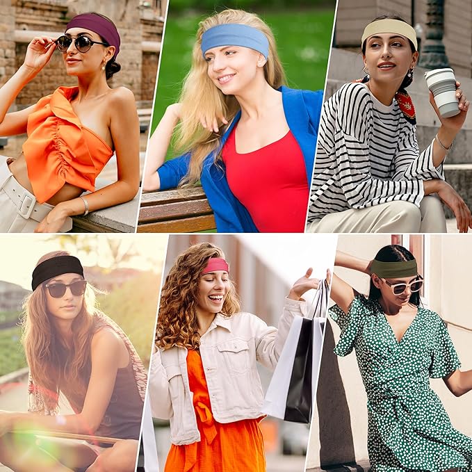 Headbands for Women, 8pcs Stretchy Non Slip Soft Cotton Cloth Hair Bands for Sports, Workout, Yoga and Running