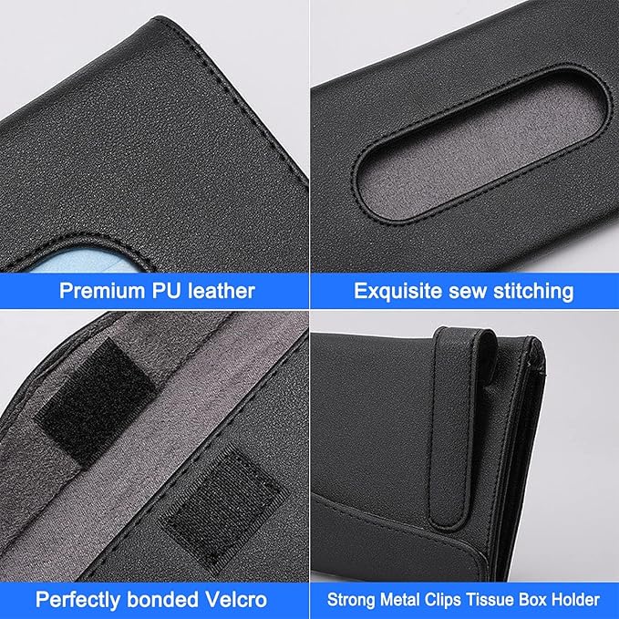 4Pack Car Tissue Holder, Sun Visor Napkin Holder, Premium PU Leather, Car Mask Holder for Sun Visor Vehicle, with Tissue Refill, Black