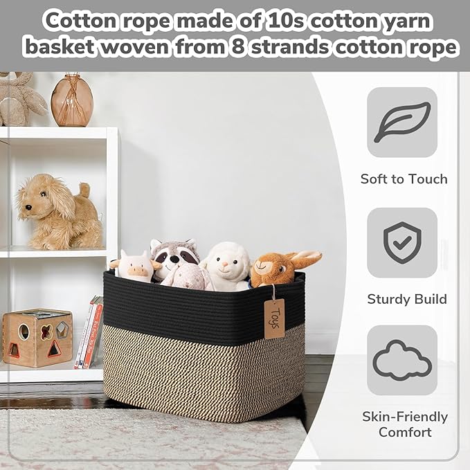 Goodpick Woven Storage Baskets for Organizing, 18" x 14" x 12" Wicker Laundry Basket for Shoes,Towel, Blanket Basket for Living Room, Toy Baskets Storage Kids with Handles